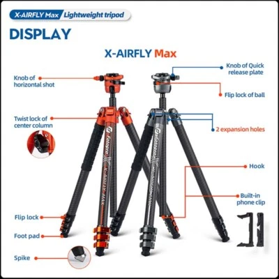 Fotopro X-AIRFLY Max Carbon fiber Ultra Light Tripod/Monopod w Ball/Fluid Head - Image 1 of 4