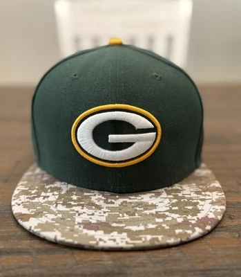 Sombrero ajustado Green Bay Packers New Era 59Fifty talla 8 ala camuflada saludo al servicio Foto 1 de 4