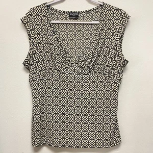 Y2K BCBG Paris Sleeveless Blouse XL Empire Waist Geo Print Retro Minimalist Top - Picture 1 of 8