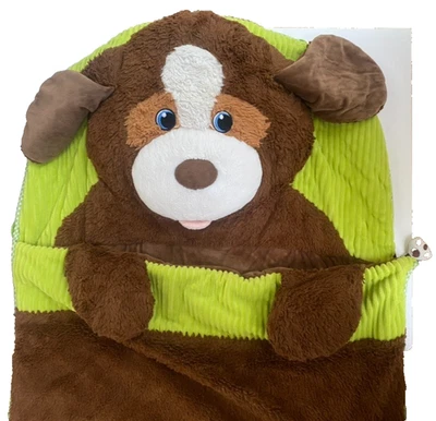 Hugfun 动物睡眠儿童睡袋 - 小狗棕色柔软毛绒拉链 66"x28" — 第 1/4 张图片