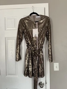 Mac Duggal Full Bronze Gold Sequin Long Sleeve Dress NWT - Picture 1 of 9