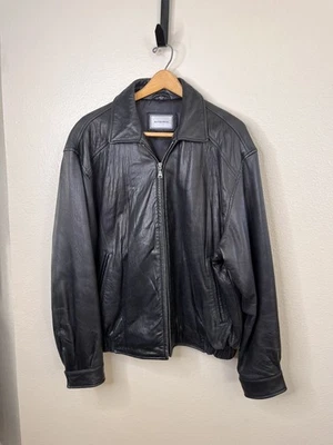 Chaqueta Hathaway Para Hombres Cuero Negro con Cremallera Talla XL Ligera Estilo Vintage Foto 1 de 4
