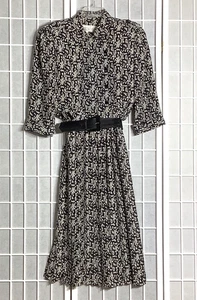 Vestido de Secretaria Liz Roberts Años 80 De Colección Negro+Blanco Abstracto Plisado Cinturón Corea - Imagen 1 de 5