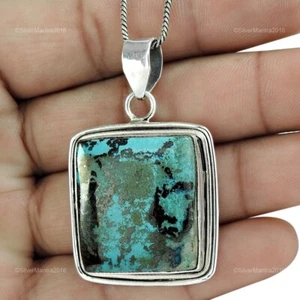 Cushion Azurite Stone Solid Sterling Silver Artisan Wife Mothers Gift Pendant - Picture 1 of 4