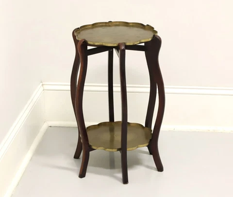 Mid 20th Century Mahogany Asian Two-Tier Collapsible Brass Tray Table Cover