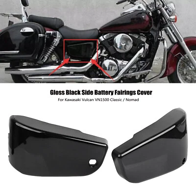 Left Right Gloss Black Motorcycle Battery Cover For Kawasaki Vulcan 1500 VN1500A - Image 1 of 4