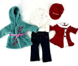 Lote de ropa de niña americana vestido ayudante de Santa, bata, jeans, poncho suéter, sombrero - Imagen 1 de 15