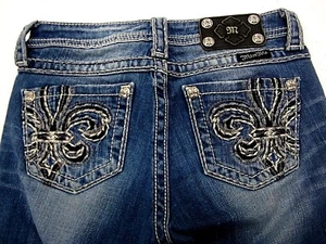 VERY NICE MISS ME GIRLS CAPRI JEANS JK5181P2 EMBROIDERED FLEUR SIZE 14 x 15"L - Picture 1 of 6