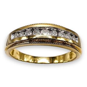 Estate Natural Diamond Men Wedding Band Ring Solid 14k Yellow Gold White Gold