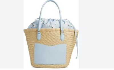 Macy's On 34th Isabellaa 吸管抽绳大号沙滩手提包 - 浅蓝色/自然色 — 第 1/4 张图片