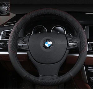 Car Steering Wheel Cover Leather Black for 130i 325i X1 X3 X5 X6 Motor 15'' - Bild 1 von 11