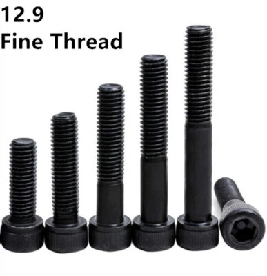 Fine Thread Black 12.9 Steel Hex Socket Bolts Cap Head Screws M6 M8 M10 M12 - Image 1 of 4