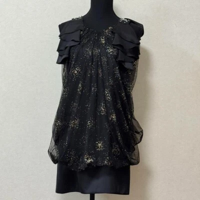 Lanvin en blue  sleeveless tulle sequin black dress shoulder ribbon size 36 US 4 - Image 1 of 4