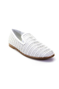Vince Womens Slip On Woven Jonah Loafers White Leather Size 8M