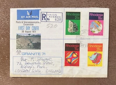 Juego de portadas de primer día Rhodesia 1971 granito a Inglaterra Foto 1 de 2