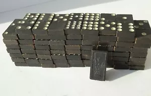 Vintage USA Double Twelve Dominoes Game Black 1930s Statue of Liberty embossing - Picture 1 of 12