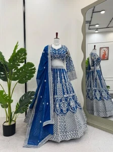 Party Wear Faux Georgette Lehenga Choli Set, Embroidery with Sequins Work - Picture 1 of 8