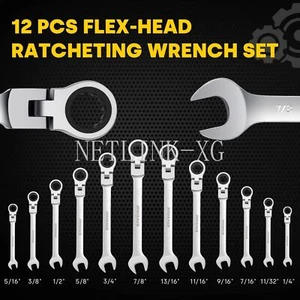 12-Point Combination Ratchet Wrenches Set with Rolling Pouch - Picture 1 of 6