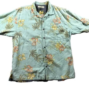 Tommy Bahama Men Shirt Hawaiian Stripe Print Silk Blend Button Up Green Lg K220 - Picture 1 of 8
