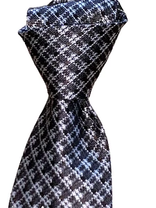 $250 NWT TOM FORD Charcoal Gray w/white check 3.75" woven Silk neck Tie Italy - Picture 1 of 6