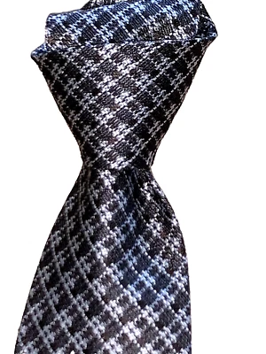 $250 NWT TOM FORD Charcoal Gray w/white check 3.75" woven Silk neck Tie Italy - Image 1 of 4
