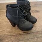 Mossimo Womens Size 7.5 Black Platform Ankle boots Lace-up 4” Heel Preowned