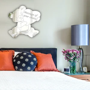 Makeup Vanity Acrylic Mirror Teddy Shaped Strong Wardrobe Door Wall Decor No DIY - Picture 1 of 5