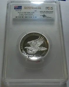 2015 P PCGS PR70 DCAM $8 5 OZ Proof argento zeppa coda aquila Australia Mercanti - Foto 1 di 3