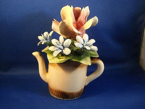 CAPODIMONTE SM.PITCHER W/ PINK & BLUE FLOWERS   CROWN NUOVA MADE IN ITALY  51/2" - Picture 1 of 4