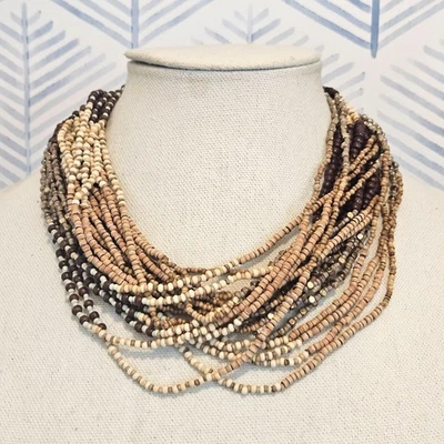 Collar Chico's Marrón Crema Oro Semilla Cuentas Multi Hilo Foto 1 de 4