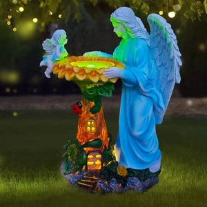 Solar Garden Statue Angel Outdoor Decor With Color Changing Light Garden Figurin - Picture 1 of 6