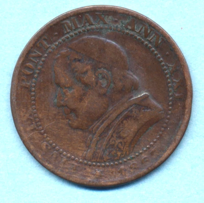 Vatican City 1867 R --1 Soldo-- 5 Cents  VF+ FREE SHIP - Image 1 of 2