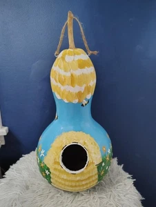 Hand Painted Gourd Birdhouse large Honebee Flowers - Picture 1 of 10