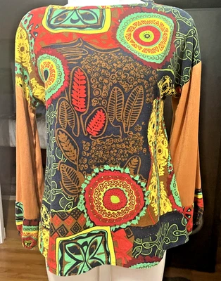 VINTAGE Womens VIVID UNUSUAL COLORFUL BOHO HIPPIE PULLOVER TOP-NO BRAND TAG-SZ S - Image 1 of 4