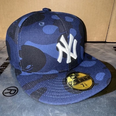 Gorra negra A BATHING APE x MLB x NEW ERA NY YANKEES 59Fifty talla 7 3/8 nueva con etiquetas Foto 1 de 4