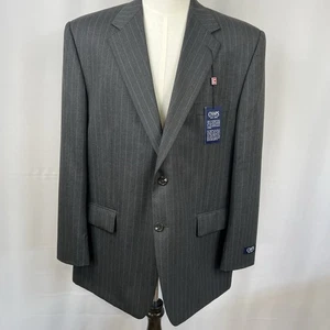 Chaps Men's 100% Wool Gray PinStripe Blazer Sports Coat 46R MSRP $200 NWT - Picture 1 of 8
