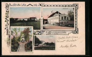 Reinholdshain, Ansichtskarte, Gasthof, König-Albert-Denkmal, Schule  - Bild 1 von 2