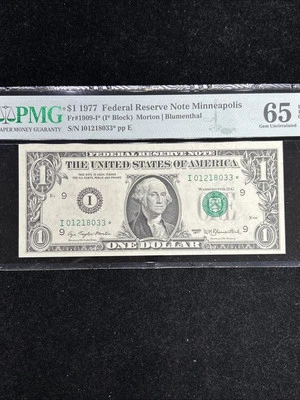 1977 $1 FRN Minneapolis STAR Fr. 1909-I* PMG 65EPQ Serial I01218033* - Image 1 of 4