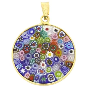 Collar colgante Millefiori cristal de Murano cristal de Venecia multicolor en chapa dorada - Imagen 1 de 6