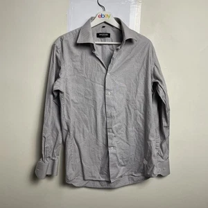 Balmain Paris Button Up Shirt Mens L Slim Fit Grey Cotton Long Sleeve - Picture 1 of 14