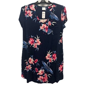 NWT SOMA Women's M Cool Nights Long Sleepshirt Short Sleeve Take Flight Navy - Picture 1 of 3