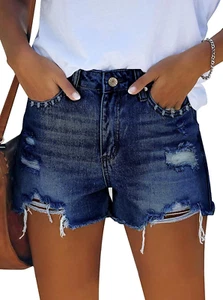 Women'S High Waisted Denim Shorts Casual Ripped Summer Hot Short Jeans Frayed Di - Picture 1 of 12