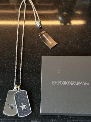 Armani Statement Mens Necklace Silver w/ Double Reversible Pendant 55cm RRP £125 - Image 1 of 4