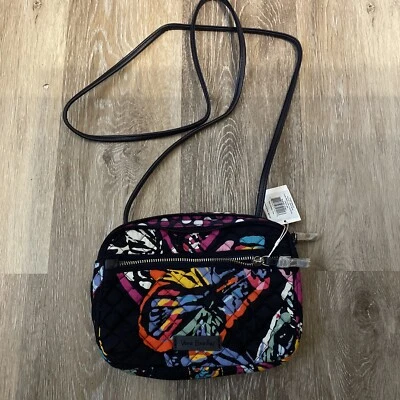 VERA BRADLEY Iconic RFID маленький через плечо - бабочка трепетать темно-синий - новый - Изображение 1 из 3