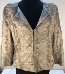 Eileen Fisher 100% Silk Tan Ruffled Jacket Blouse Woman Size M - Picture 1 of 10