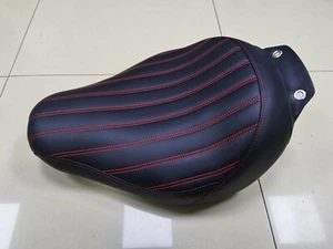 Red Stitching Front Driver Solo Seat Saddle For Harley Fat Boy FLSTF 2007-2017 - Picture 1 of 9