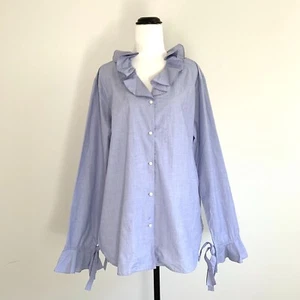 UNIQLO JW Anderson cotton blue white micro check ruffle flare shirt top sz XL - Picture 1 of 9