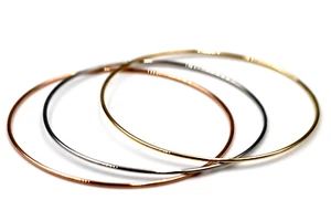 Set of 3 9ct 9kt 375 Yellow, Rose & White Gold Thin 1.3mm Bangles 65mm - Picture 1 of 8