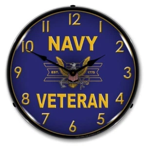 Retro Style Navy Veteran Vet Lighted Backlit Wall Clock Man Cave Garage Sign NEW - Picture 1 of 4