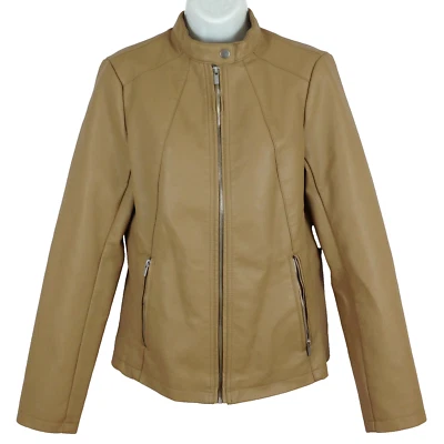 a.n.a. Luxe Nude Beige Imitación Cuero Cremallera Completa Chaqueta Mujer Talla S Forrada Cremallera Foto 1 de 4